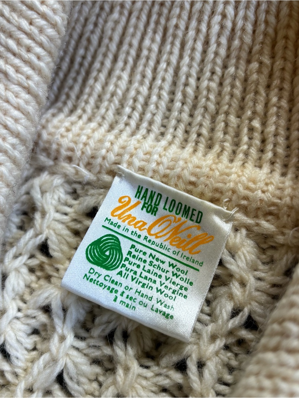 Una O'Neill Aran Wool Sweater Cardigan Fisherman Ivory Chunky Cable Knit Ireland - Picture 4 of 8